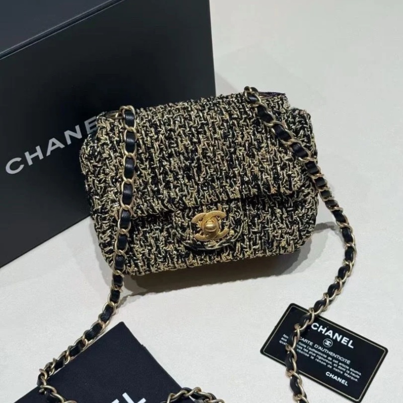Chanel 埃及系列 金絲編織 黑金 方胖子17*6*10cm 95新 配件保卡塵袋-1