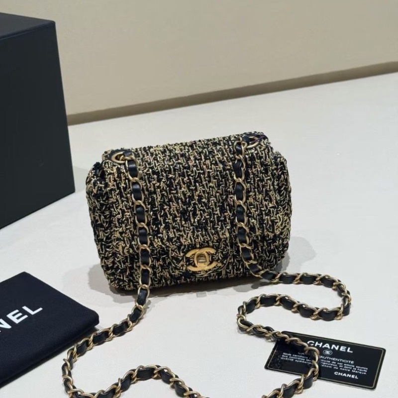 Chanel 埃及系列 金絲編織 黑金 方胖子17*6*10cm 95新 配件保卡塵袋-2