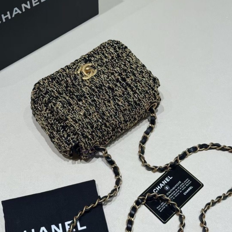 Chanel 埃及系列 金絲編織 黑金 方胖子17*6*10cm 95新 配件保卡塵袋-3