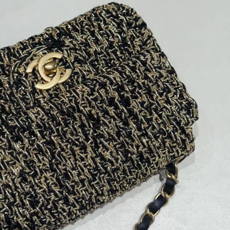 Chanel 埃及系列 金絲編織 黑金 方胖子17*6*10cm 95新 配件保卡塵袋-4