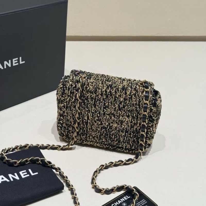 Chanel 埃及系列 金絲編織 黑金 方胖子17*6*10cm 95新 配件保卡塵袋-5
