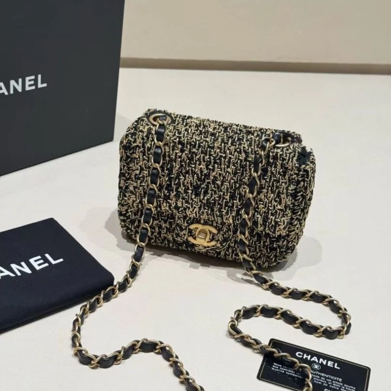 Chanel 埃及系列 金絲編織 黑金 方胖子17*6*10cm 95新 配件保卡塵袋-6