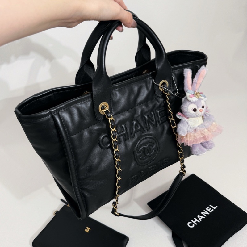 Chanel 23B 黑金牛皮沙灘包小號芯片款-0