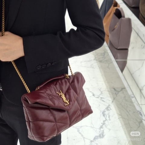 YSL 紅金PUFFERTOY 羊皮雲朵肩背斜背鏈條包21*13.5*8 9新 配件塵袋