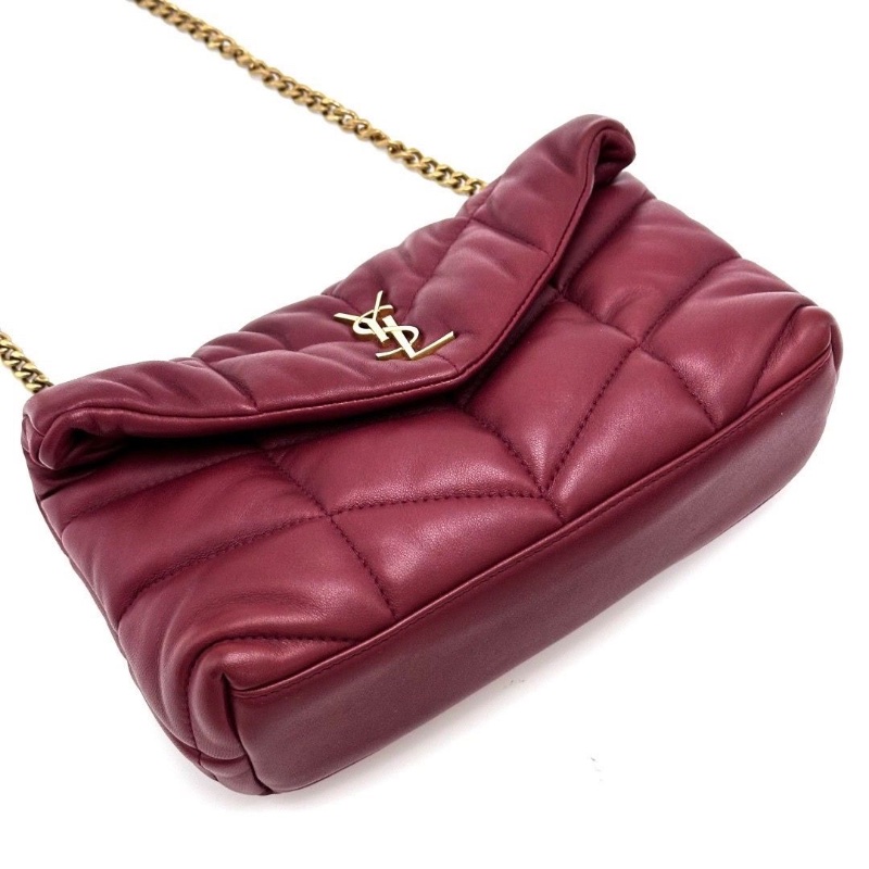 YSL 紅金PUFFERTOY 羊皮雲朵肩背斜背鏈條包21*13.5*8 9新 配件塵袋-6