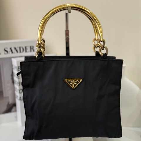 Prada 黑金手柄托特手提包