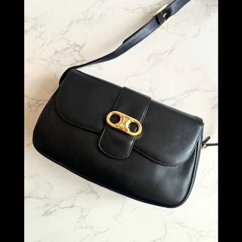 【LA LUNE】稀有品 Celine黑金大凱旋門馬鞍包 單肩包 側背包 中古包 二手包