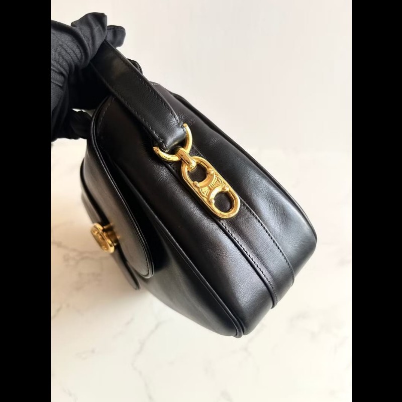 【LA LUNE】稀有品 Celine黑金大凱旋門馬鞍包 單肩包 側背包 中古包 二手包-2