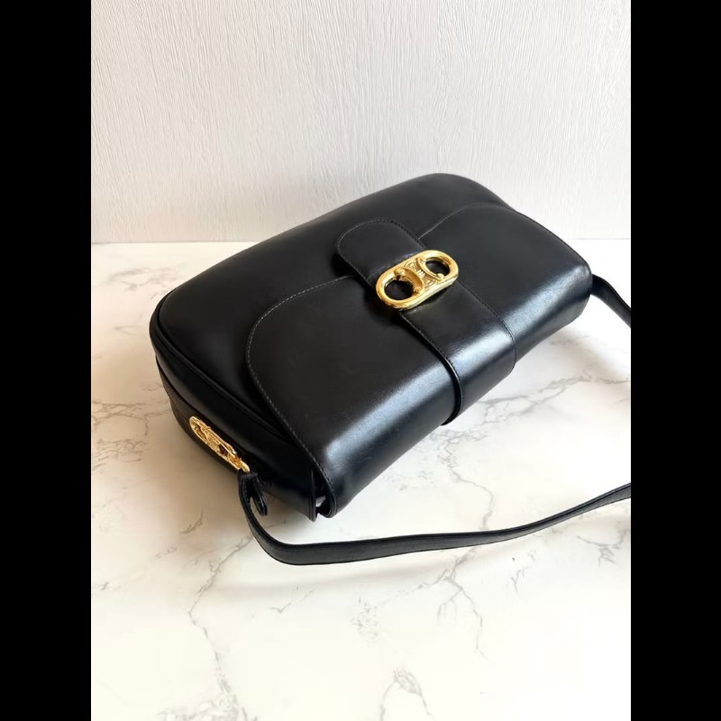 【LA LUNE】稀有品 Celine黑金大凱旋門馬鞍包 單肩包 側背包 中古包 二手包-3