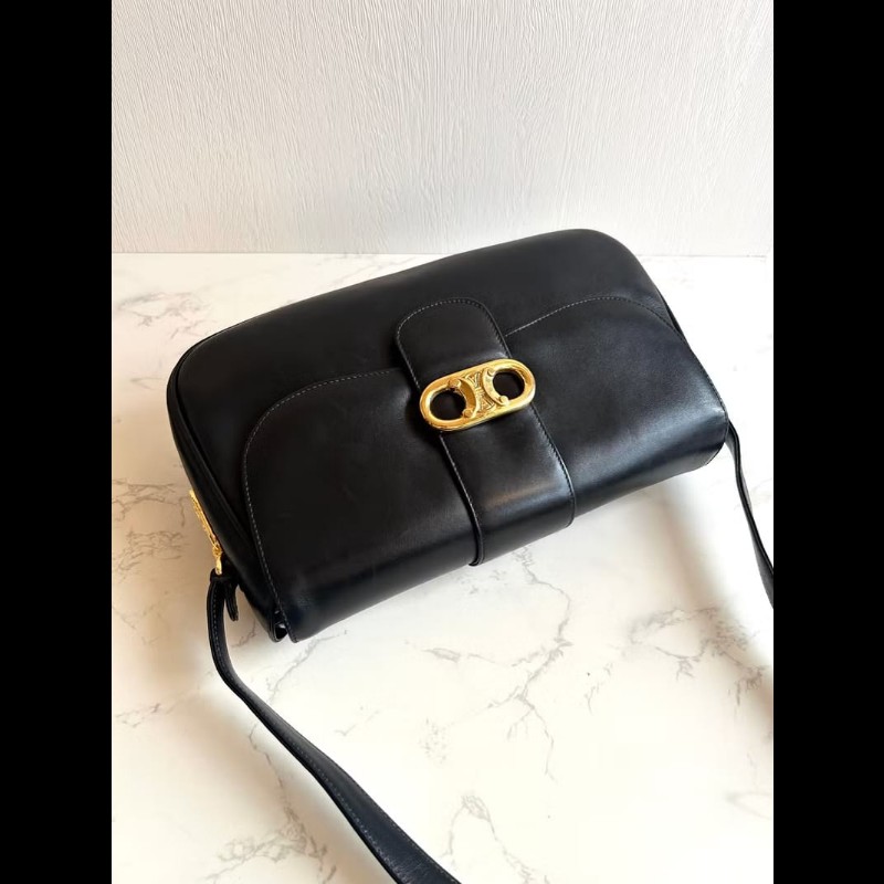 【LA LUNE】稀有品 Celine黑金大凱旋門馬鞍包 單肩包 側背包 中古包 二手包-7