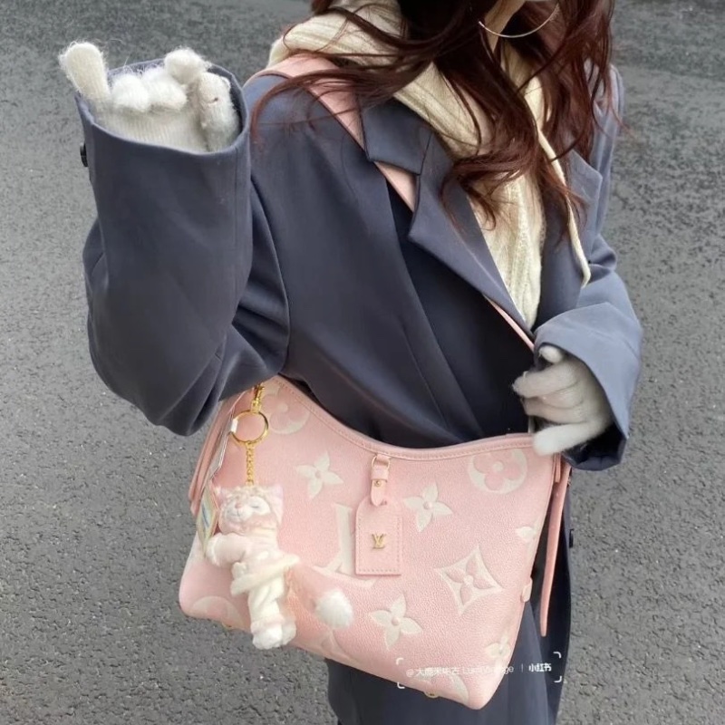 Lv 櫻花粉carryall 全皮壓紋 小號 芯片款 29.5×24cm 9新 配件子袋 塵袋-0