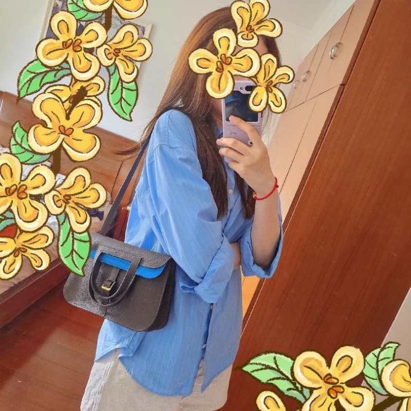 HERMES深棕拼色halzan25 手提斜背包24*17*7 9新 配件塵袋-1