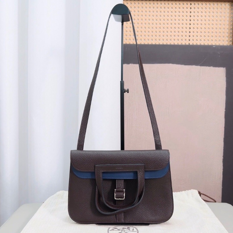 HERMES深棕拼色halzan25 手提斜背包24*17*7 9新 配件塵袋-2