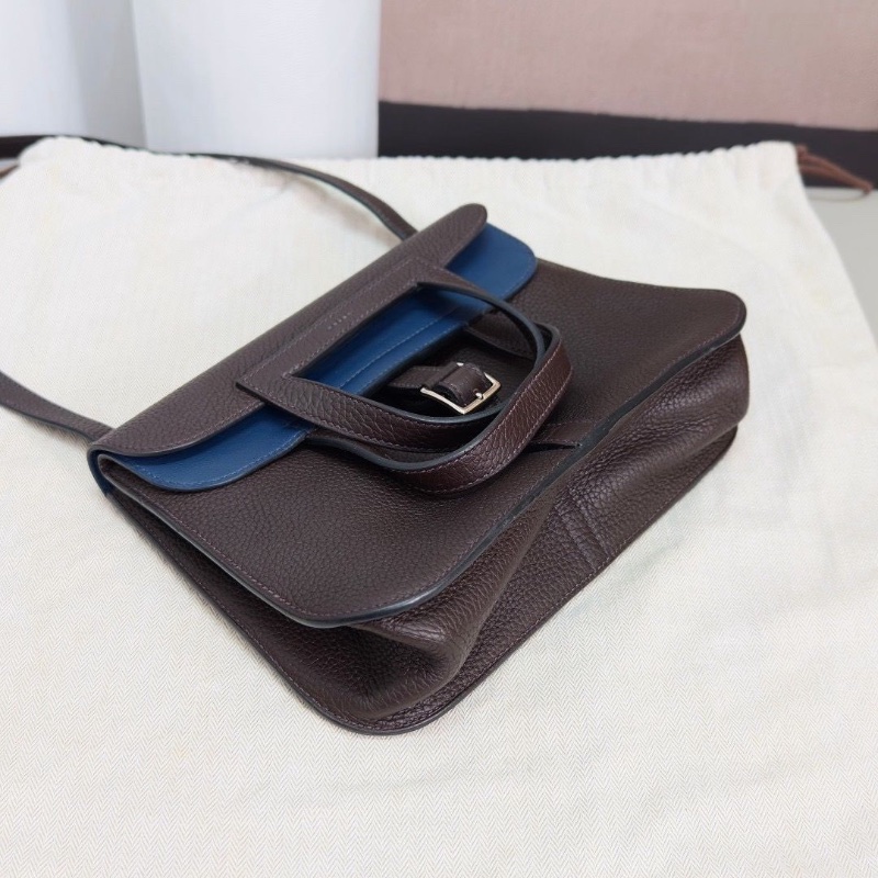 HERMES深棕拼色halzan25 手提斜背包24*17*7 9新 配件塵袋-4