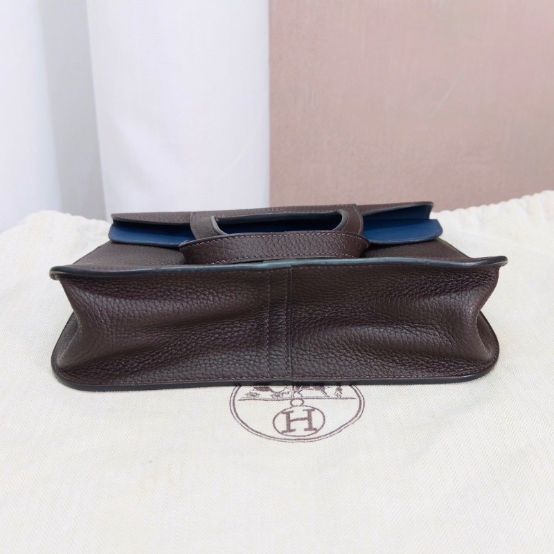 HERMES深棕拼色halzan25 手提斜背包24*17*7 9新 配件塵袋-5