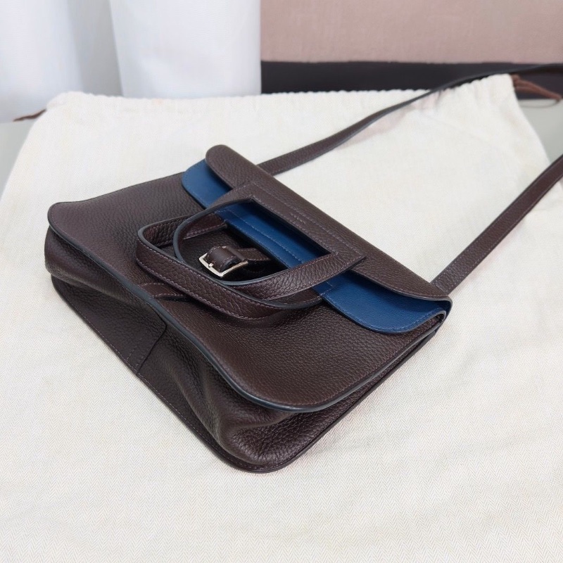 HERMES深棕拼色halzan25 手提斜背包24*17*7 9新 配件塵袋-6