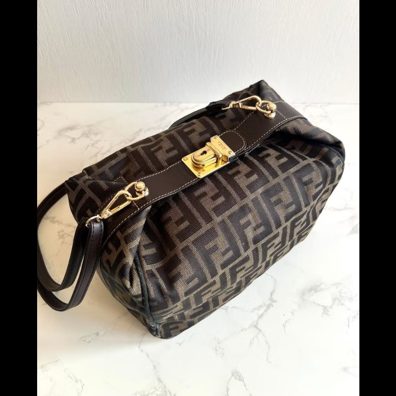 【LA LUNE】絕版中古包 Fendi老花金扣飯盒包 側背包 斜背包 斜孭包 單肩包-2