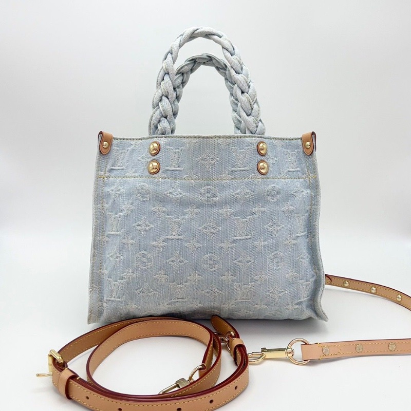 Lv 小號丹寧淺牛仔手提托特包28*22*11 9新 配件塵袋-2