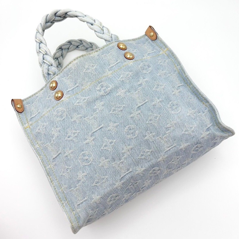 Lv 小號丹寧淺牛仔手提托特包28*22*11 9新 配件塵袋-6