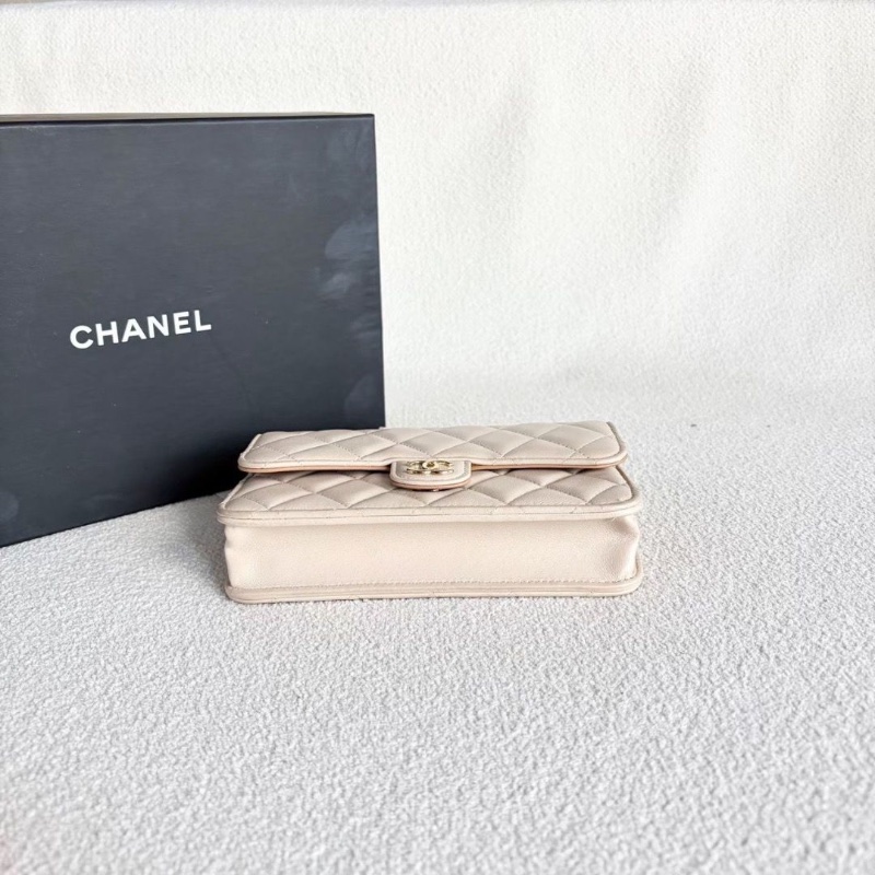 Chanel 鏈條翻蓋包 奶茶色 金扣 羊皮 17*10*3.5 95新 配件塵袋 購證 盒子說明書-4