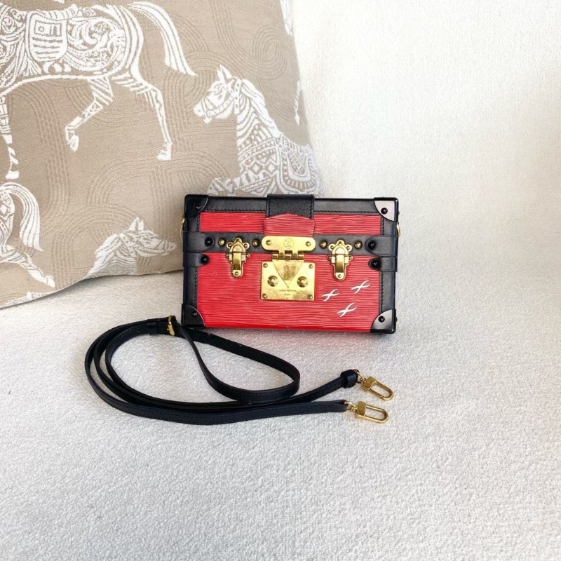 LV水波紋Petite Malle硬盒子 黑紅拼色 金扣19*12*5 9新 配件肩帶 塵袋-2