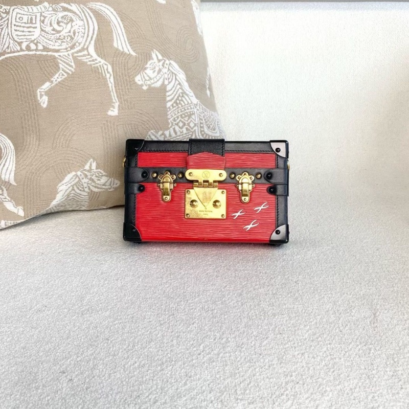 LV水波紋Petite Malle硬盒子 黑紅拼色 金扣19*12*5 9新 配件肩帶 塵袋-4