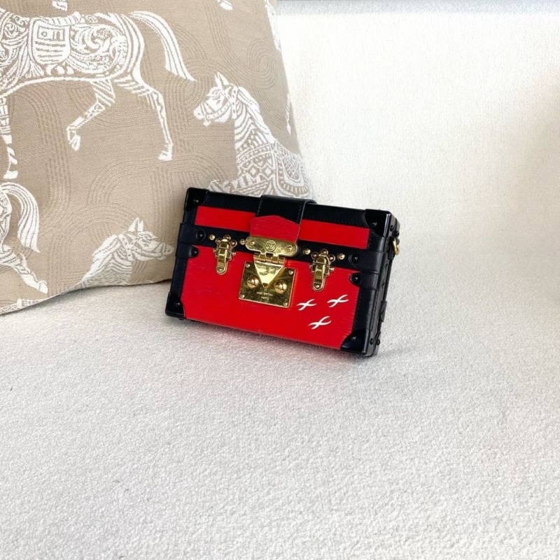 LV水波紋Petite Malle硬盒子 黑紅拼色 金扣19*12*5 9新 配件肩帶 塵袋-5