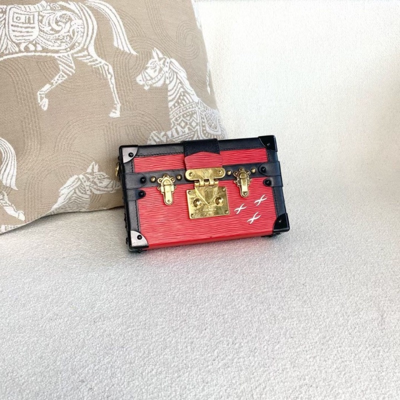 LV水波紋Petite Malle硬盒子 黑紅拼色 金扣19*12*5 9新 配件肩帶 塵袋-6