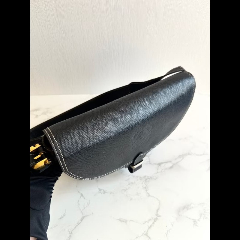 【LA LUNE】絕版古董包 Loewe黑金色馬鞍側背包 斜背包 皮革包 單肩包 中古包-3