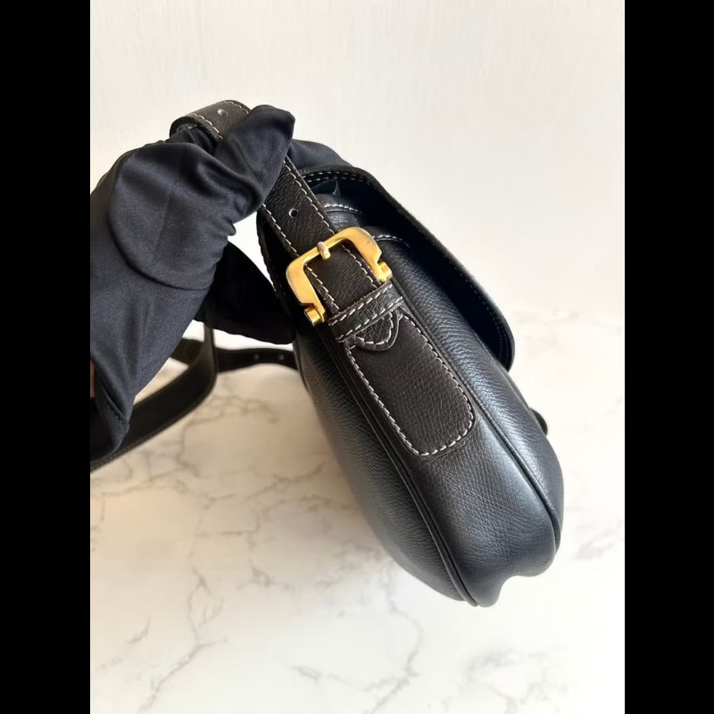 【LA LUNE】絕版古董包 Loewe黑金色馬鞍側背包 斜背包 皮革包 單肩包 中古包-4