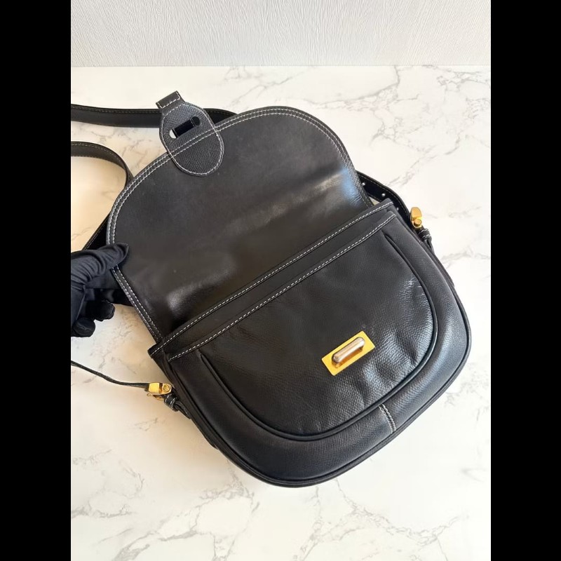 【LA LUNE】絕版古董包 Loewe黑金色馬鞍側背包 斜背包 皮革包 單肩包 中古包-5