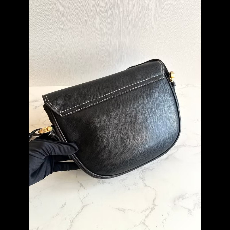 【LA LUNE】絕版古董包 Loewe黑金色馬鞍側背包 斜背包 皮革包 單肩包 中古包-6