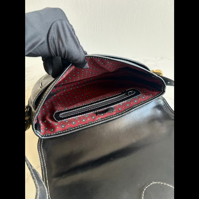 【LA LUNE】絕版古董包 Loewe黑金色馬鞍側背包 斜背包 皮革包 單肩包 中古包-7