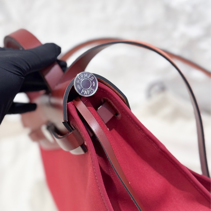 Hermes愛馬仕 31herbag 磚紅色帆布拼皮 CK銀扣 閒置新-2