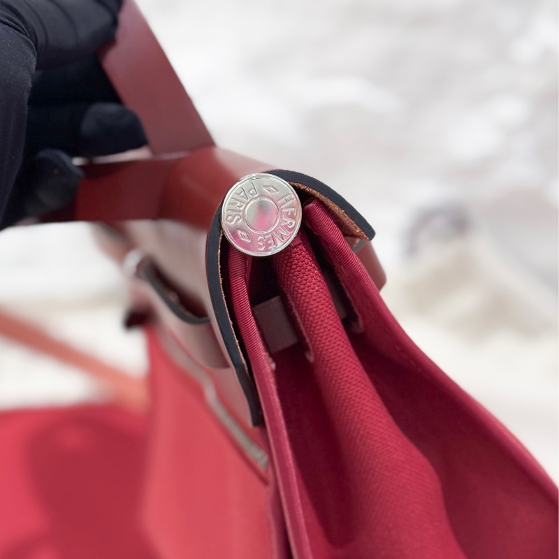 Hermes愛馬仕 31herbag 磚紅色帆布拼皮 CK銀扣 閒置新-3