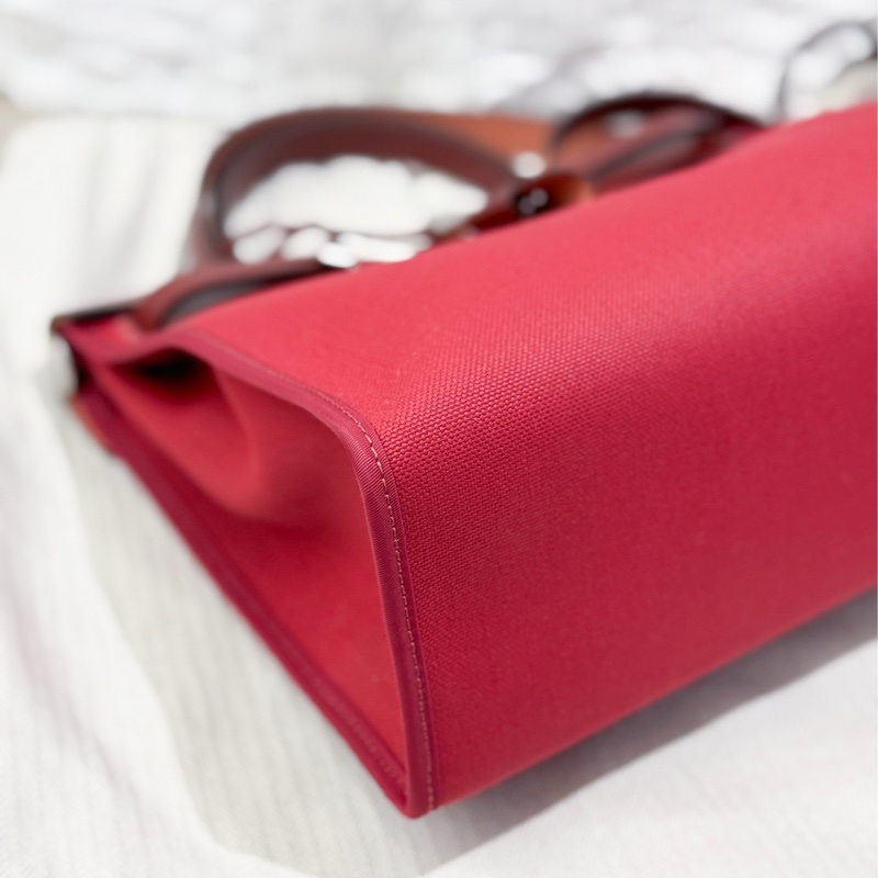 Hermes愛馬仕 31herbag 磚紅色帆布拼皮 CK銀扣 閒置新-5