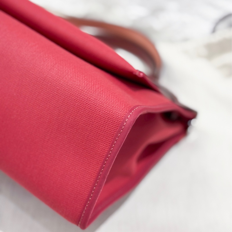 Hermes愛馬仕 31herbag 磚紅色帆布拼皮 CK銀扣 閒置新-6