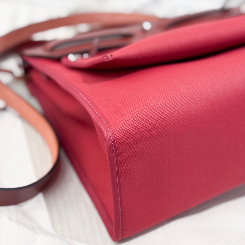 Hermes愛馬仕 31herbag 磚紅色帆布拼皮 CK銀扣 閒置新-7