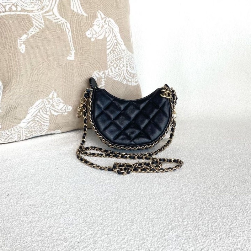 Chanel黑金mini月亮包 黑色金扣 羊皮13*10*5 95新 配件塵袋-2