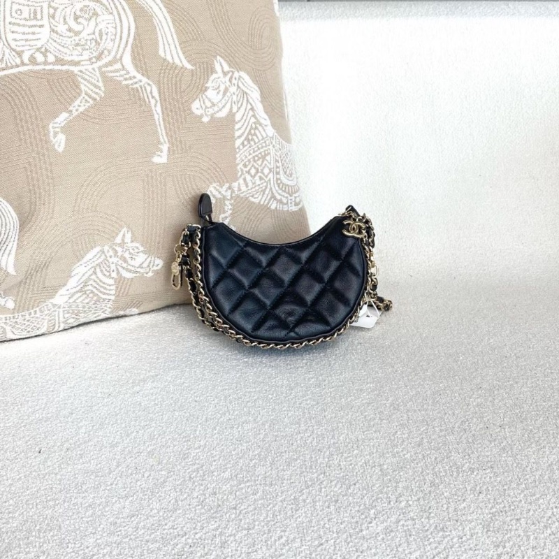 Chanel黑金mini月亮包 黑色金扣 羊皮13*10*5 95新 配件塵袋-3