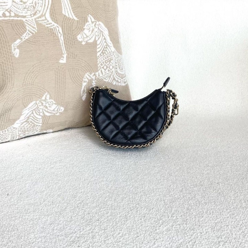 Chanel黑金mini月亮包 黑色金扣 羊皮13*10*5 95新 配件塵袋-7