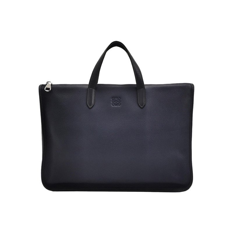 Loewe牛皮純色壓紋Logo拉鏈手提包-0