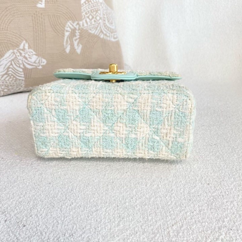 Chanel毛呢粗花款手柄盒子包 芯片款 白拼綠色 金扣16*14*7 9新 配件塵袋-4