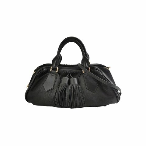 Burberry牛皮翻毛皮純色流蘇裝飾銘牌徽標斜挎包單肩包