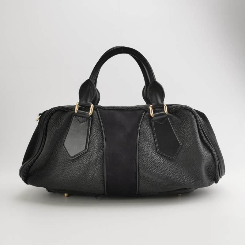 Burberry牛皮翻毛皮純色流蘇裝飾銘牌徽標斜挎包單肩包-3