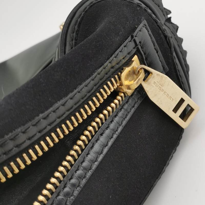 Burberry牛皮翻毛皮純色流蘇裝飾銘牌徽標斜挎包單肩包-8