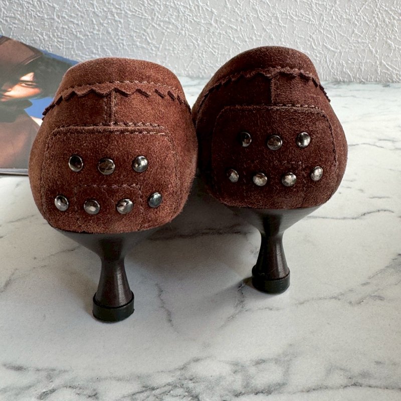 🎊個性又舒適 TODS 深咖色麂皮高跟鞋-13