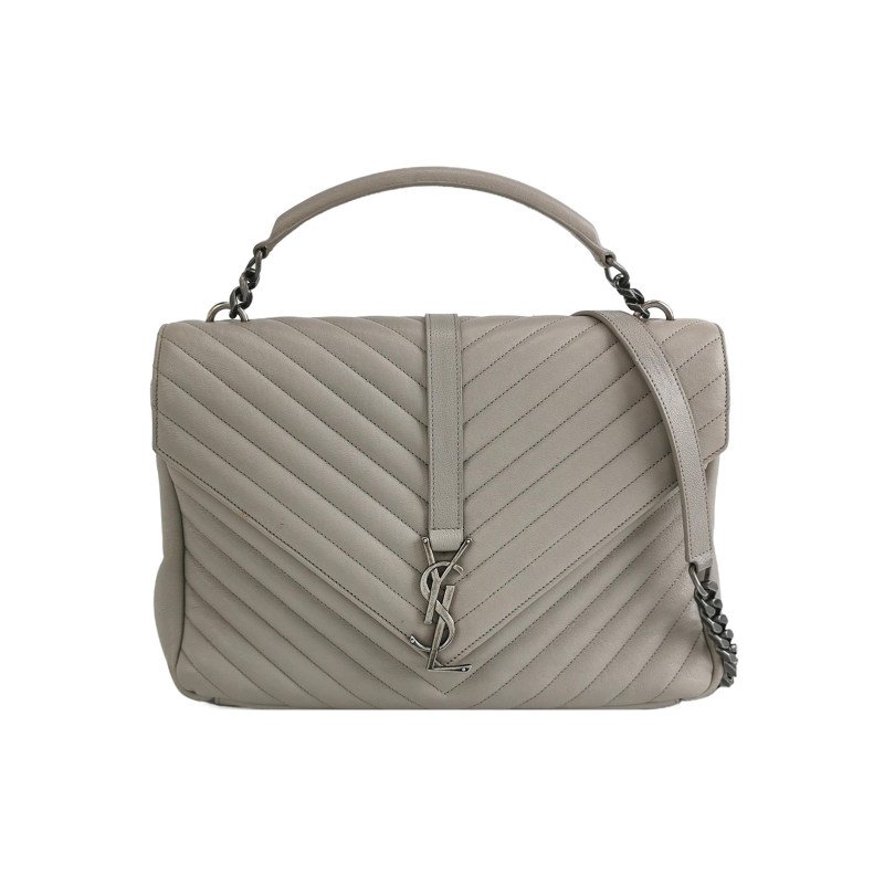 Saint Laurent College羊皮純色V紋YSL標誌單肩包-0