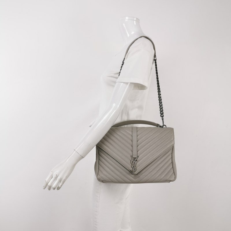 Saint Laurent College羊皮純色V紋YSL標誌單肩包-1