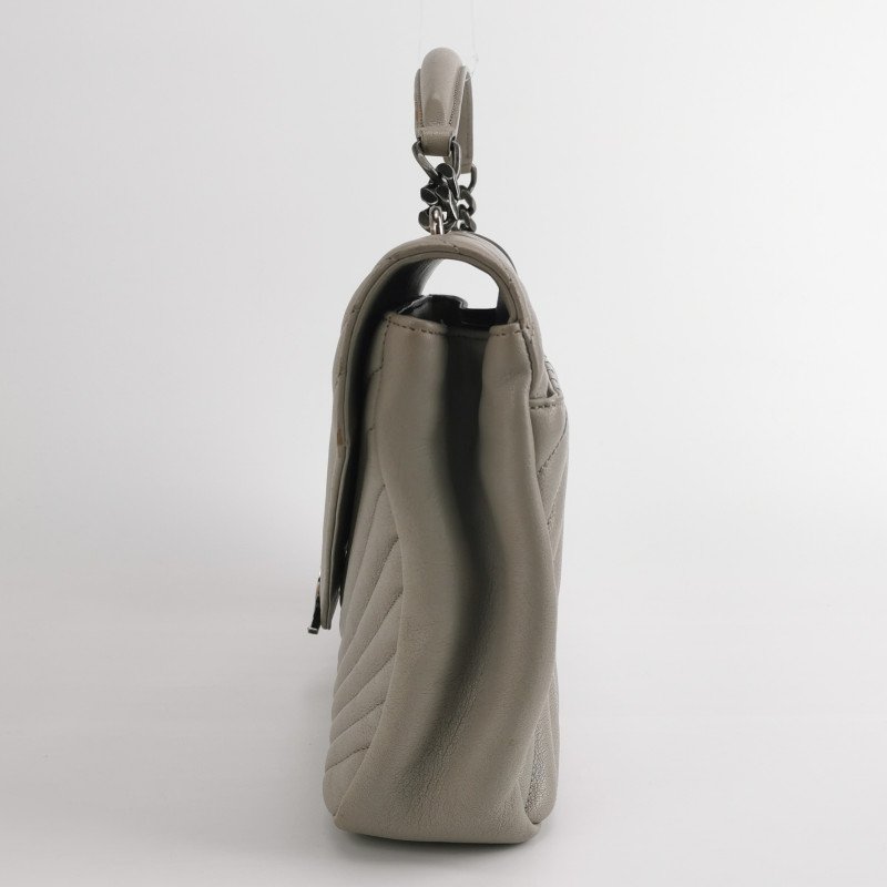 Saint Laurent College羊皮純色V紋YSL標誌單肩包-2